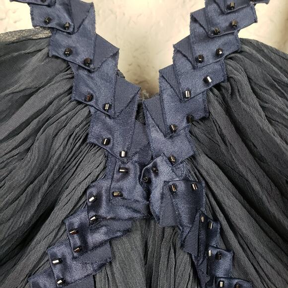 BCBGMAXAZRIA Y2K Baby Doll Tulle Silk Halter Dress Party Date Blue Strappy - S - Picture 7 of 10